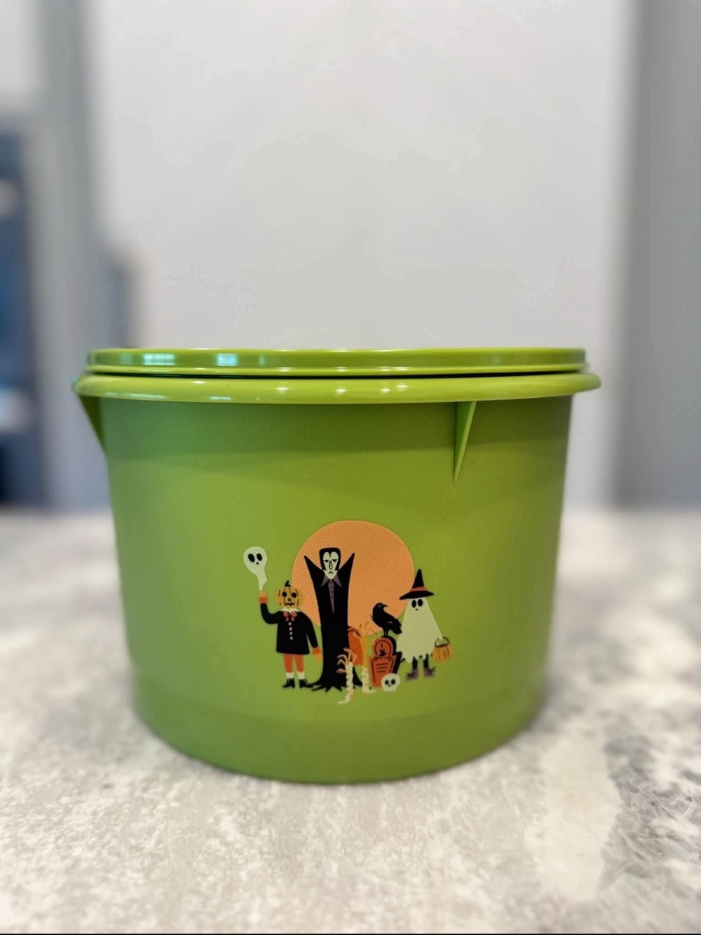 Green Halloween Treat Bucket with Festive Characters